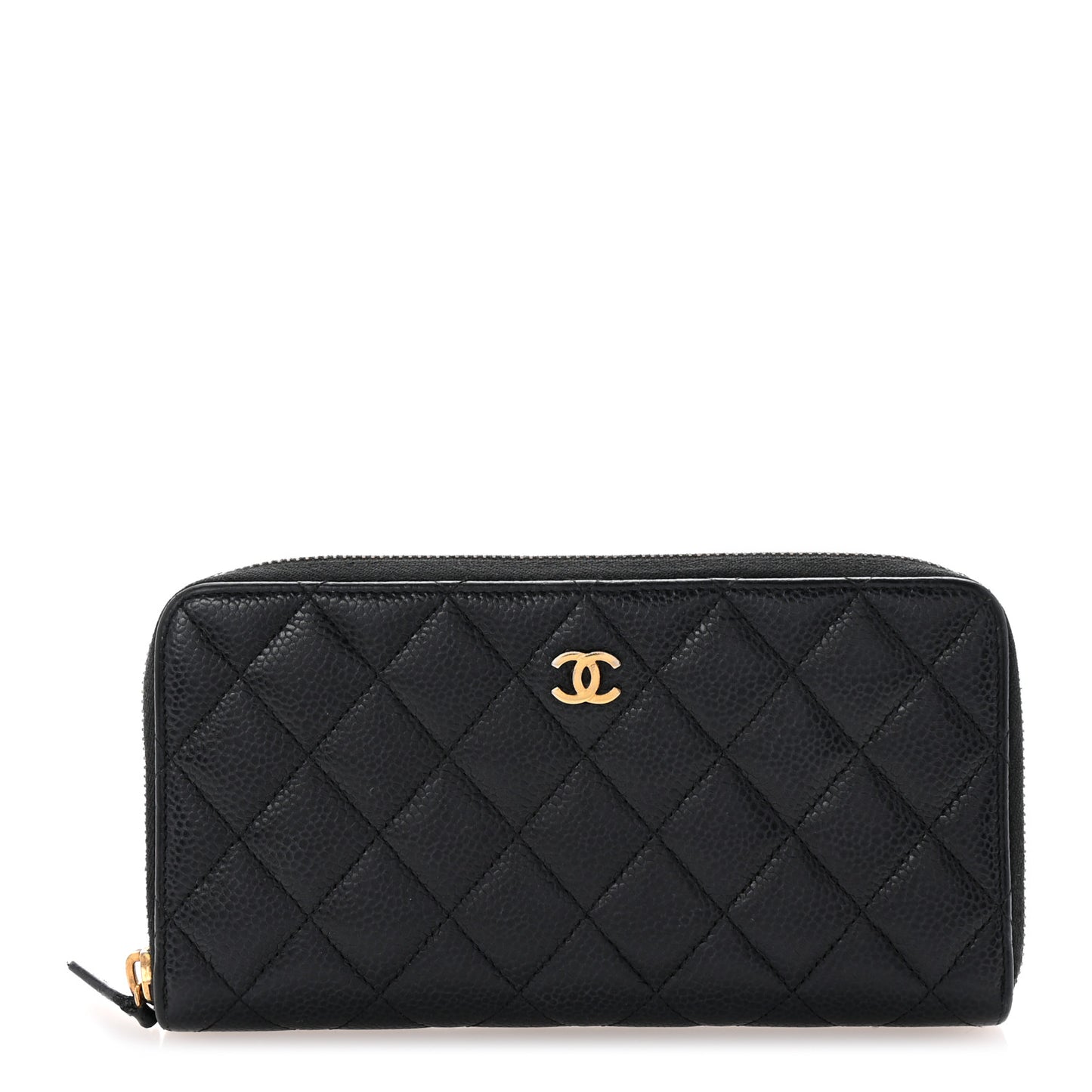 Caviar Quilted Large Gusset Zip Around Wallet Black
