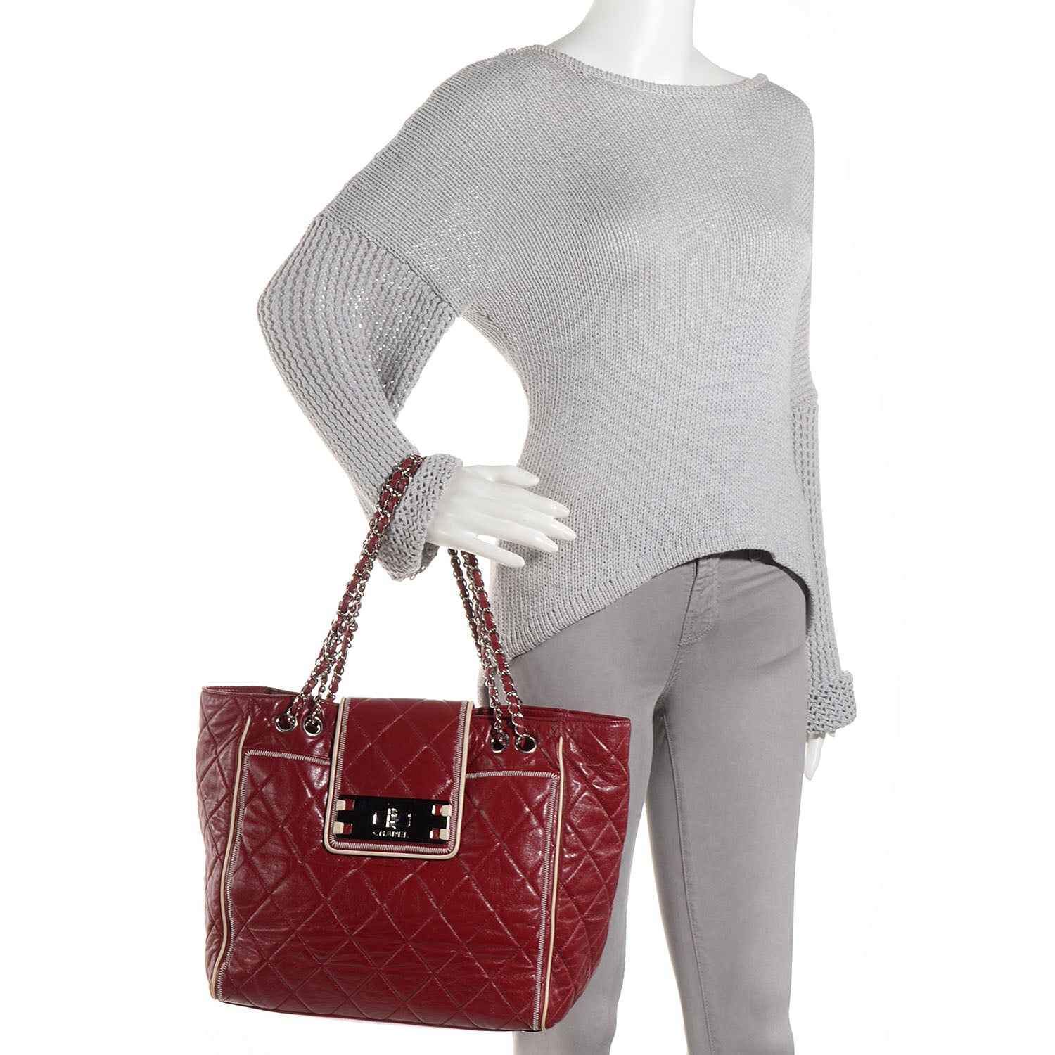 Chanel Lambskin Quilted North South Large Tote Red 2 of 8