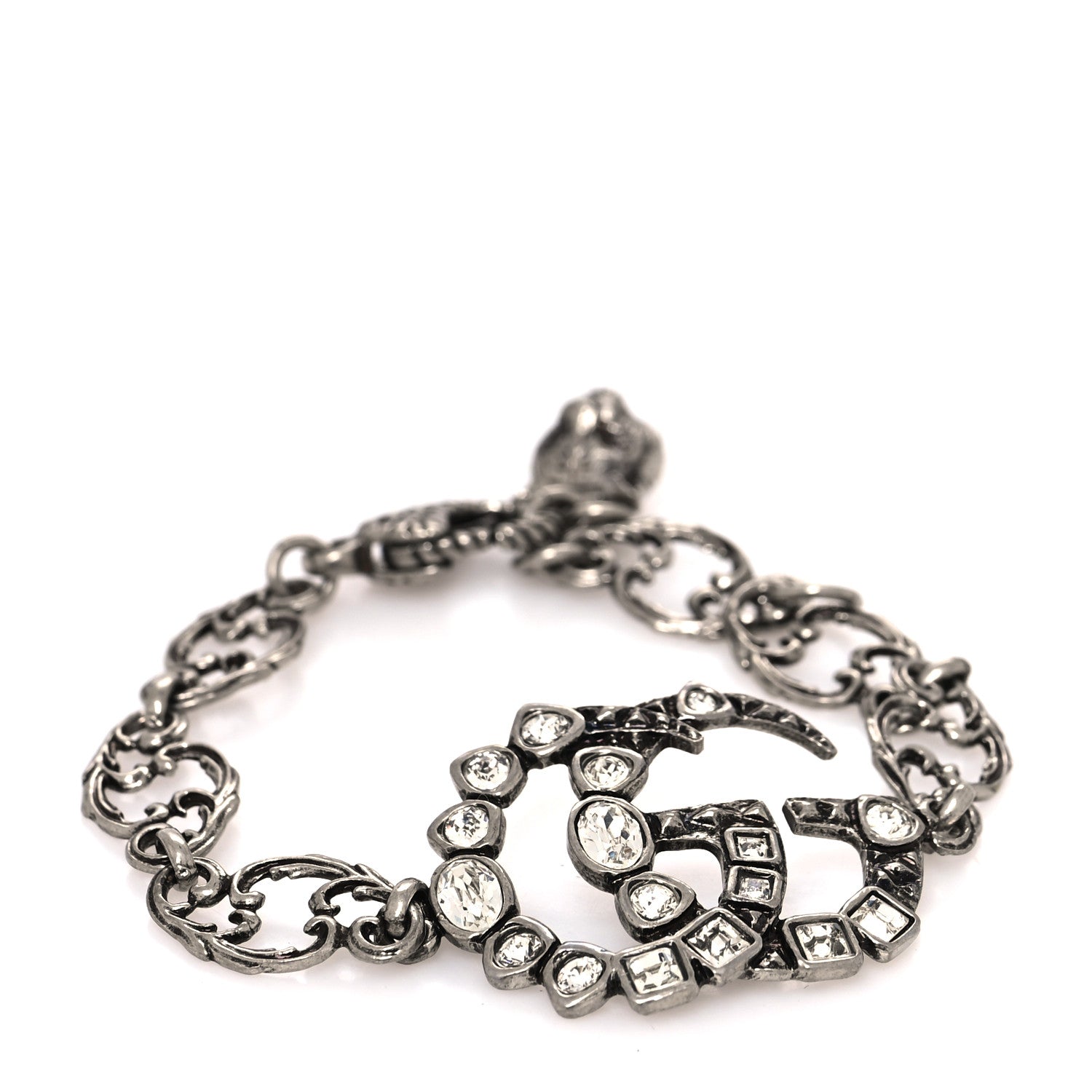 Gucci Oxidized Palladium Crystal Double G Bracelet Silver 1 of 5