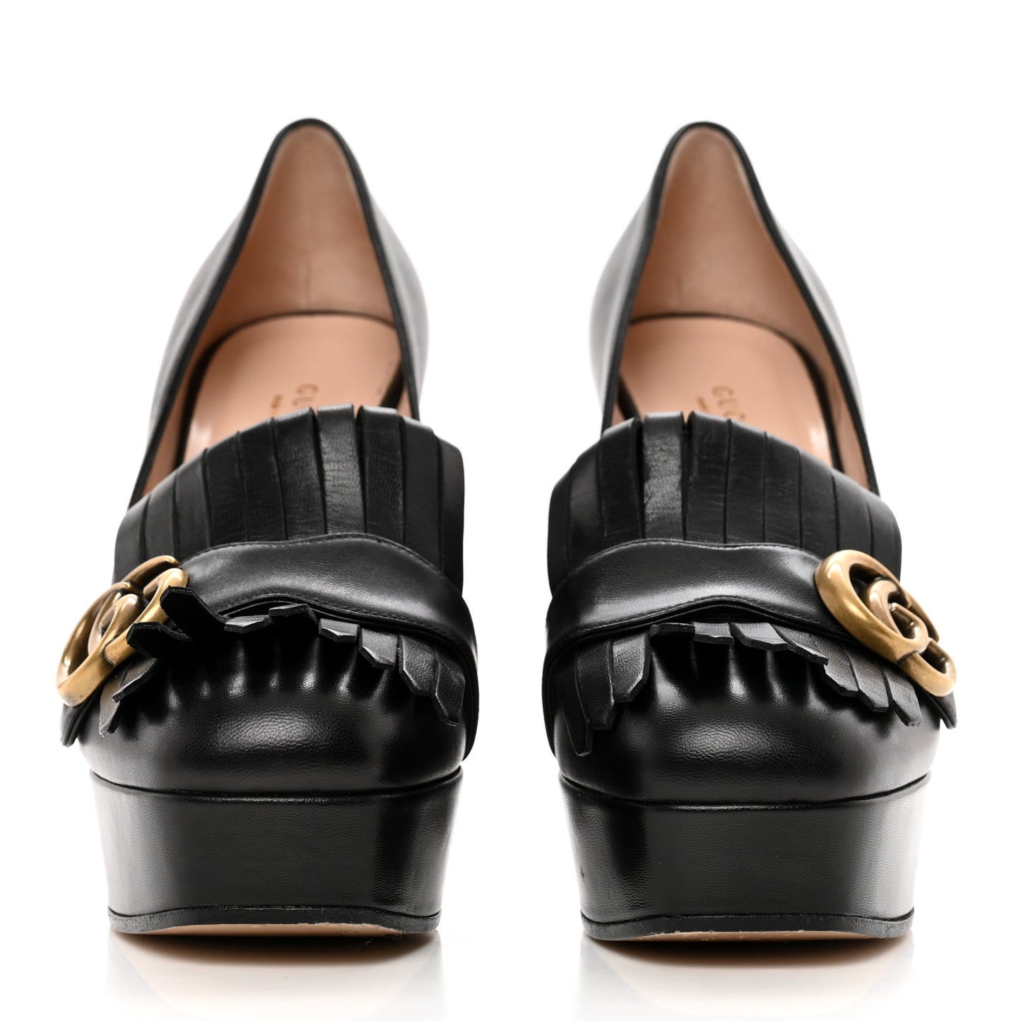 Malaga Kid GG Marmont Fringe Platform High Heel Loafer Pumps 38 Black