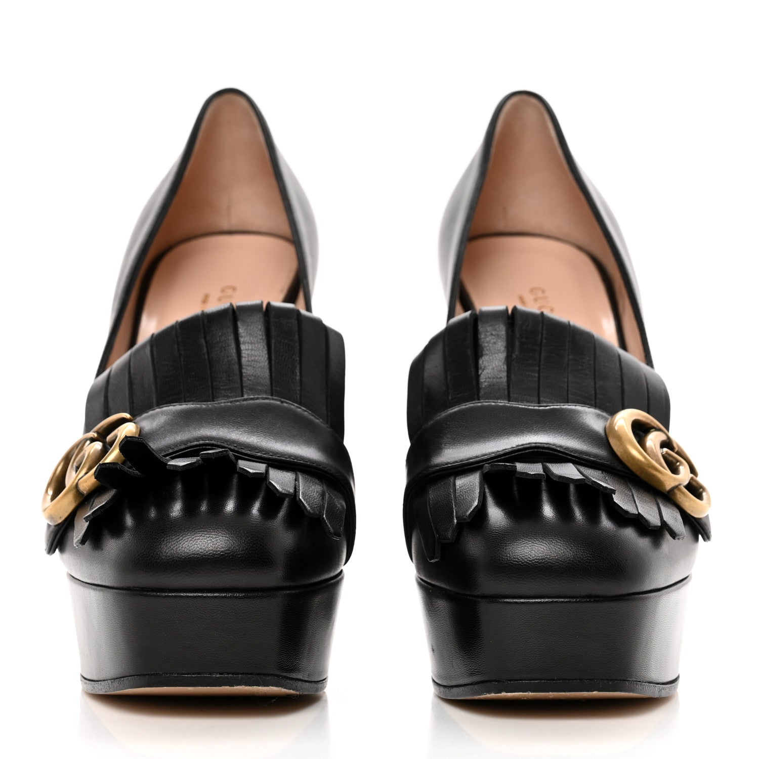 Gucci Malaga Kid GG Marmont Fringe Platform High Heel Loafer Pumps 38 Black 2 of 8