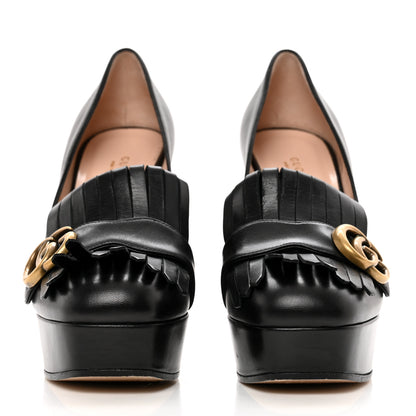 Gucci Malaga Kid GG Marmont Fringe Platform High Heel Loafer Pumps 38 Black 2 of 8