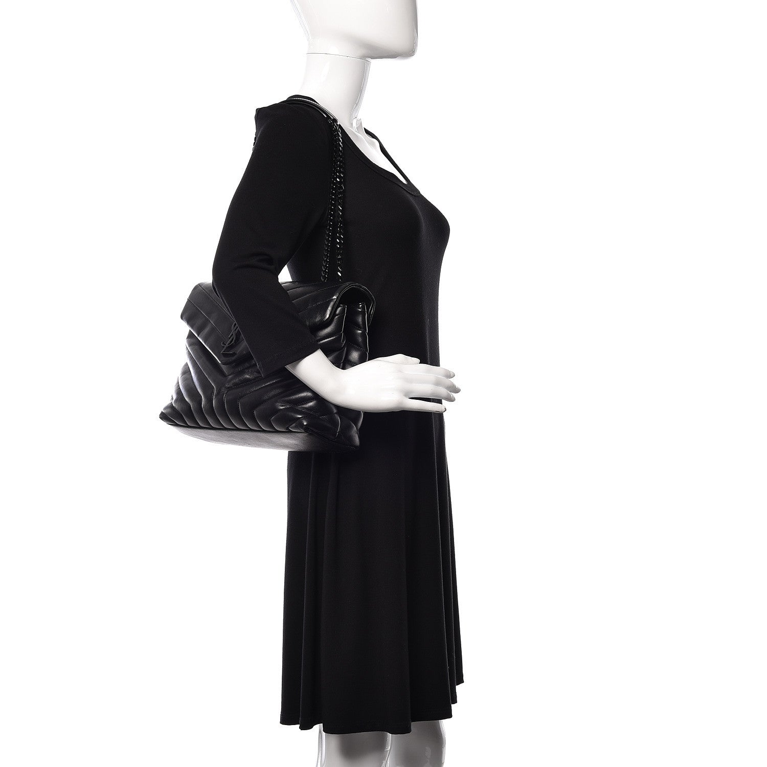 Saint Laurent Calfskin Y Quilted Monogram Medium Loulou Chain Satchel Black 2 of 7