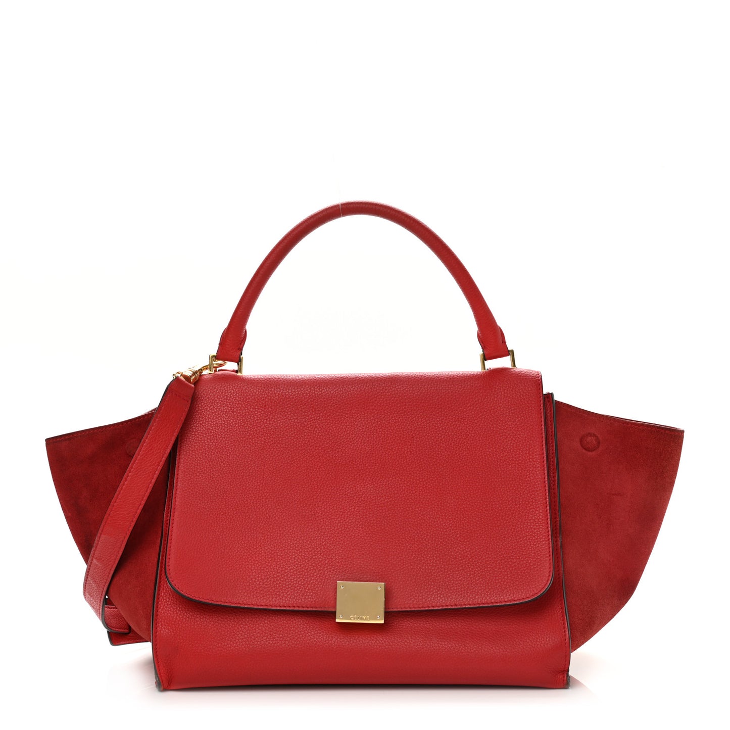 Drummed Calfskin Suede Medium Trapeze Coquelicot