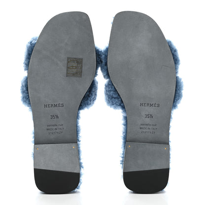 Hermes Woolskin Oran Sandals 35.5 Bleu 5 of 7