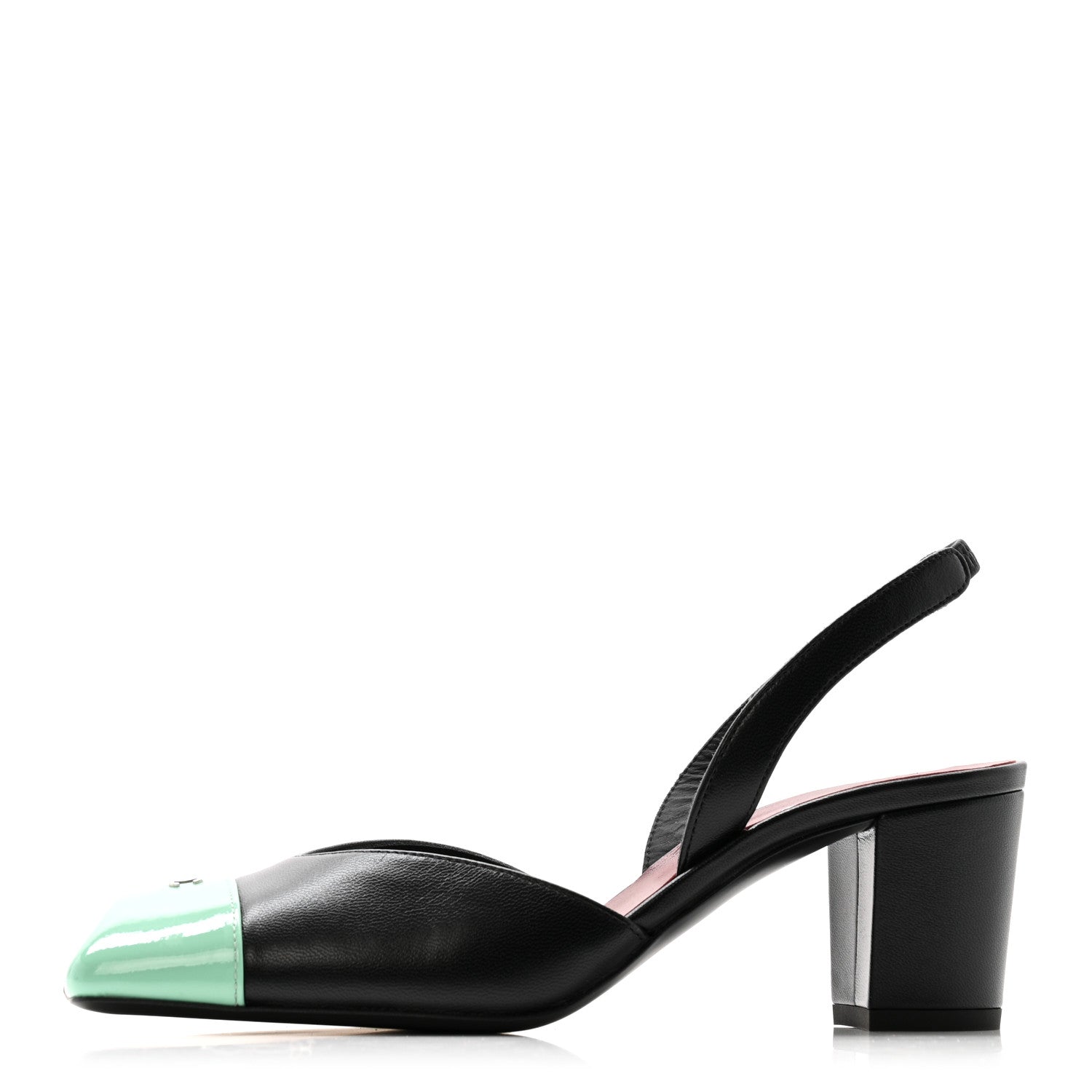 Chanel Lambskin Patent Calfskin Cap Toe CC Slingback Pumps 37 Black Green 1 of 10