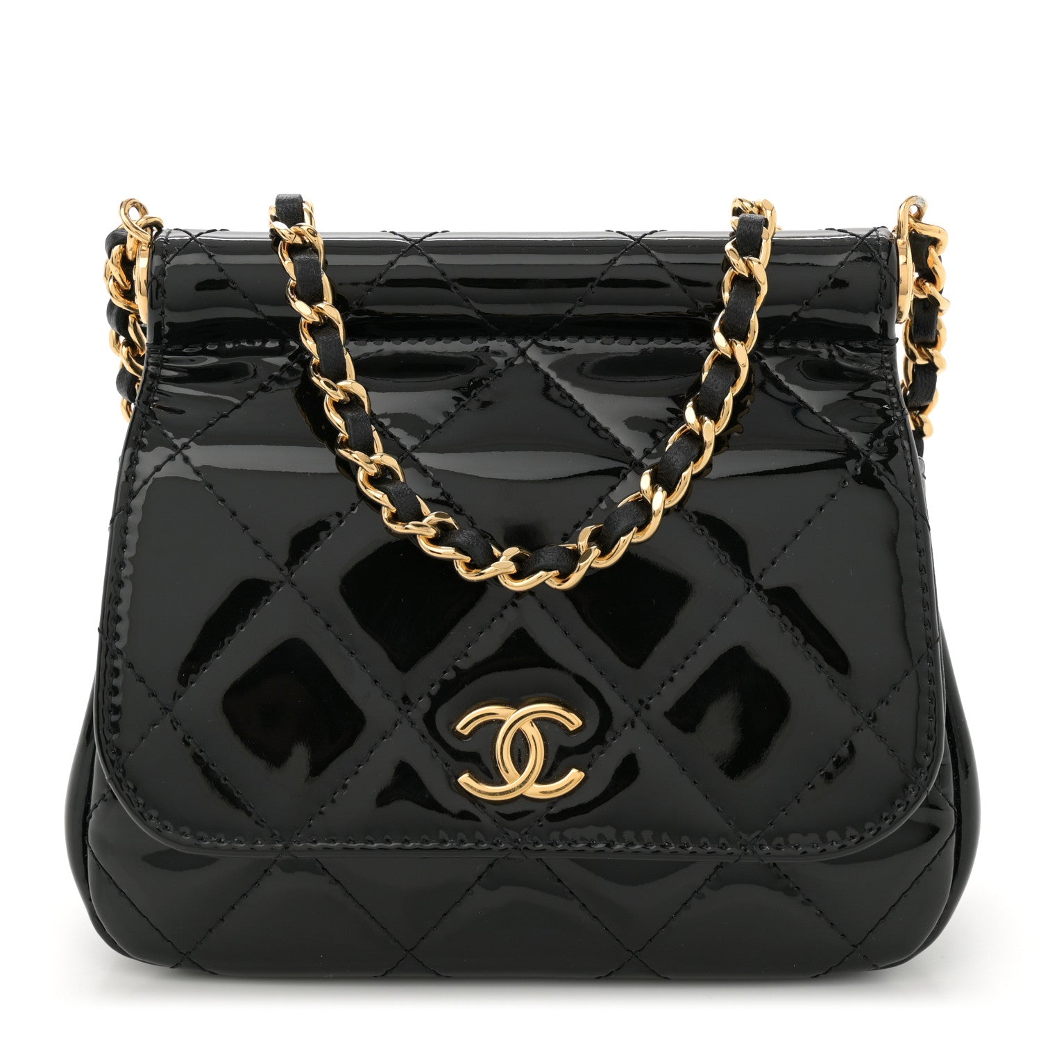 Chanel Patent Quilted Frame Clutch Flap With Chain Black 1 of 10