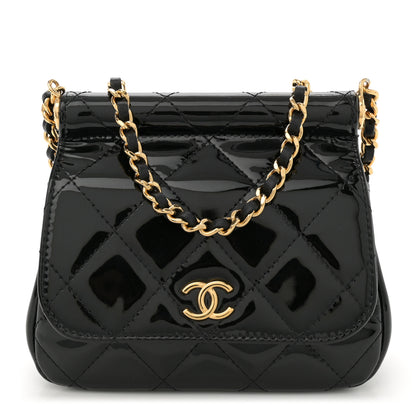 Chanel Patent Quilted Frame Clutch Flap With Chain Black 1 of 10