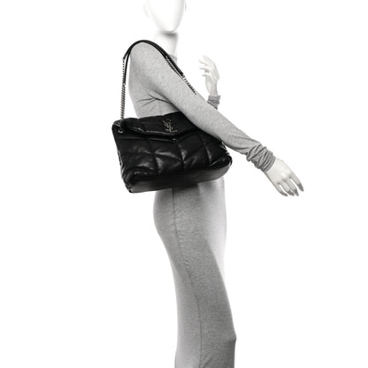 Saint Laurent Lambskin Quilted Medium Loulou Puffer Monogram Chain Satchel Black 2 of 13