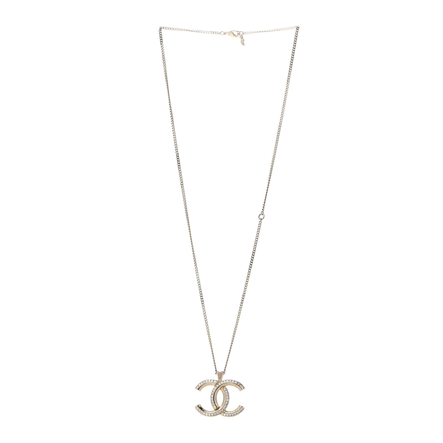 Chanel Crystal CC Pendant Necklace Gold 3 of 7