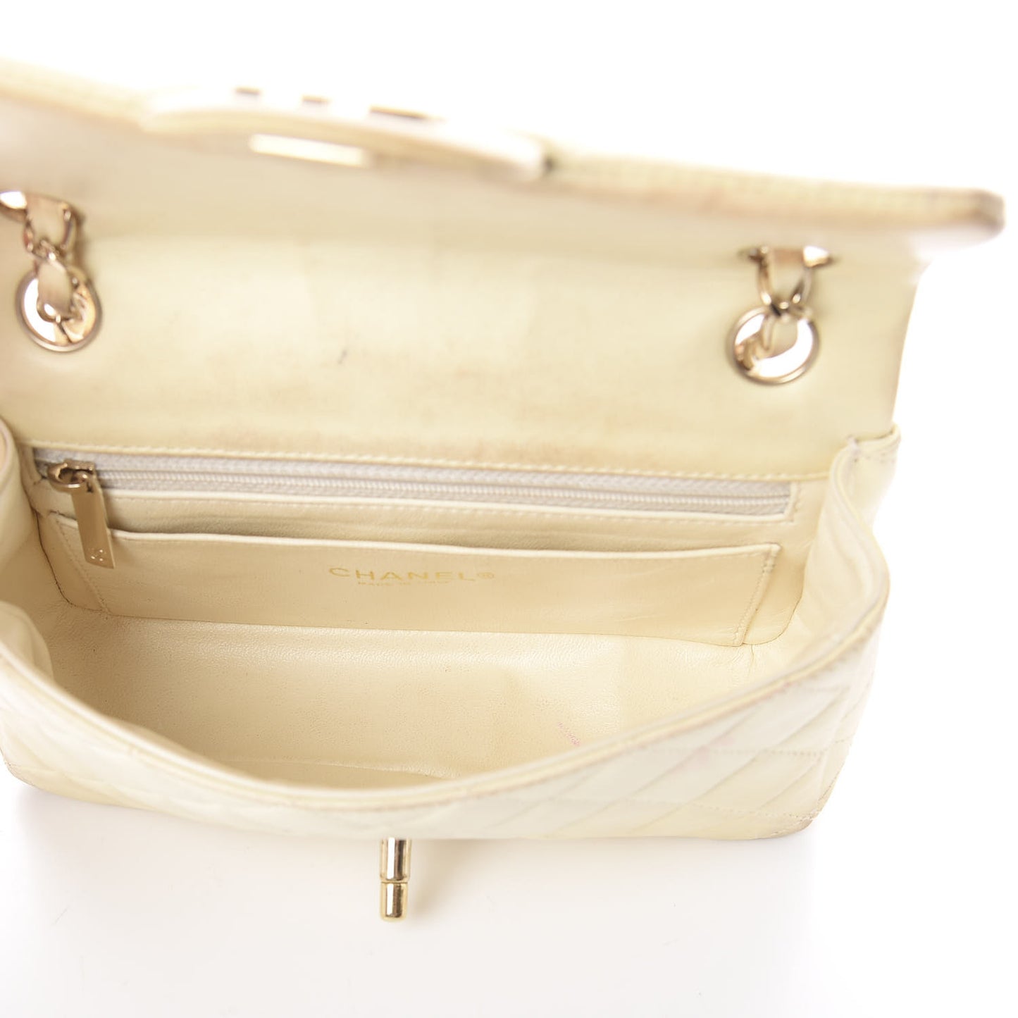 Lambskin Quilted Mini Rectangular Flap Beige