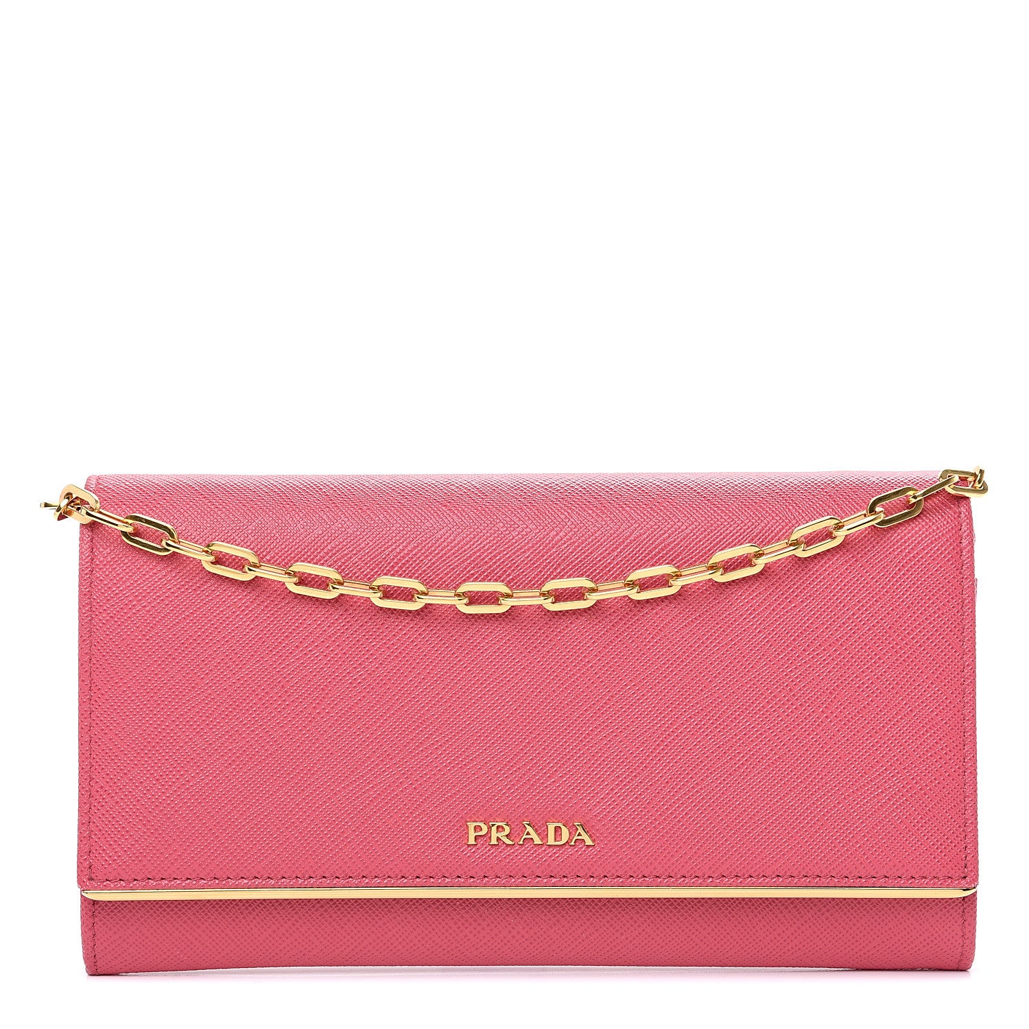 Prada Saffiano Metal Bar Chain Wallet Peonia 1 of 10