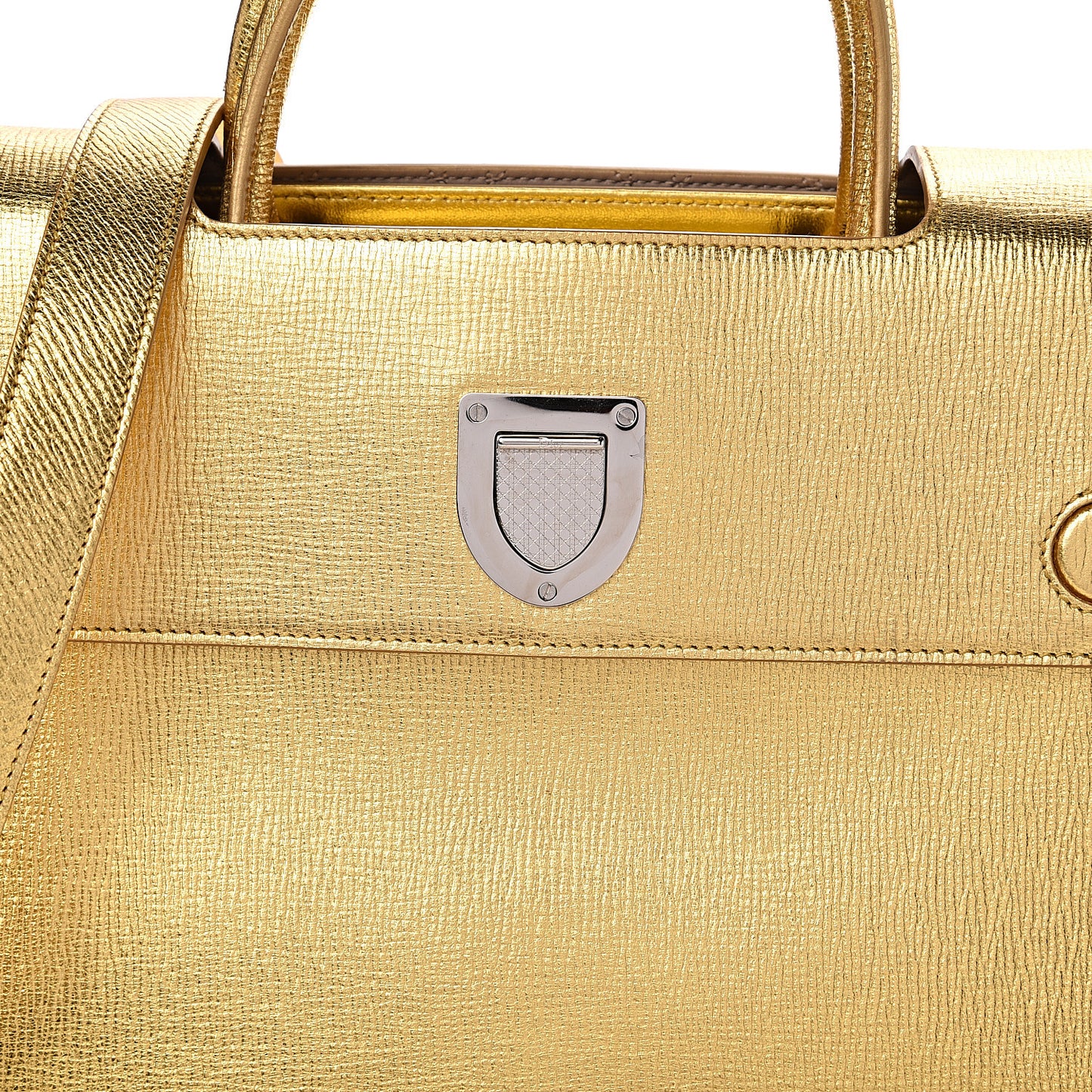Metallic Goatskin Medium Diorever Flap Gold