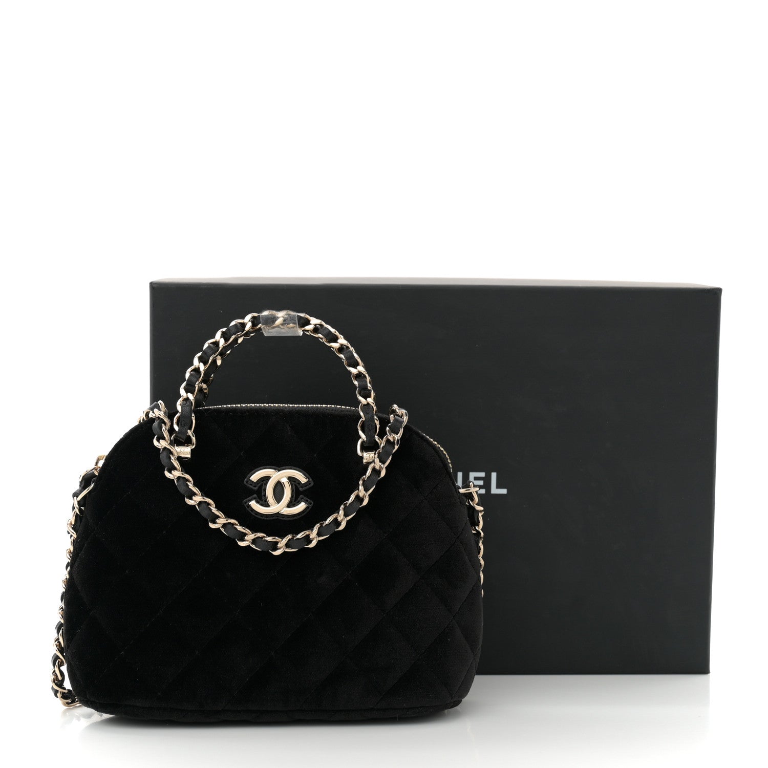 Chanel Velvet Quilted Shiny Coco Clutch With Chain Black 11 of 11