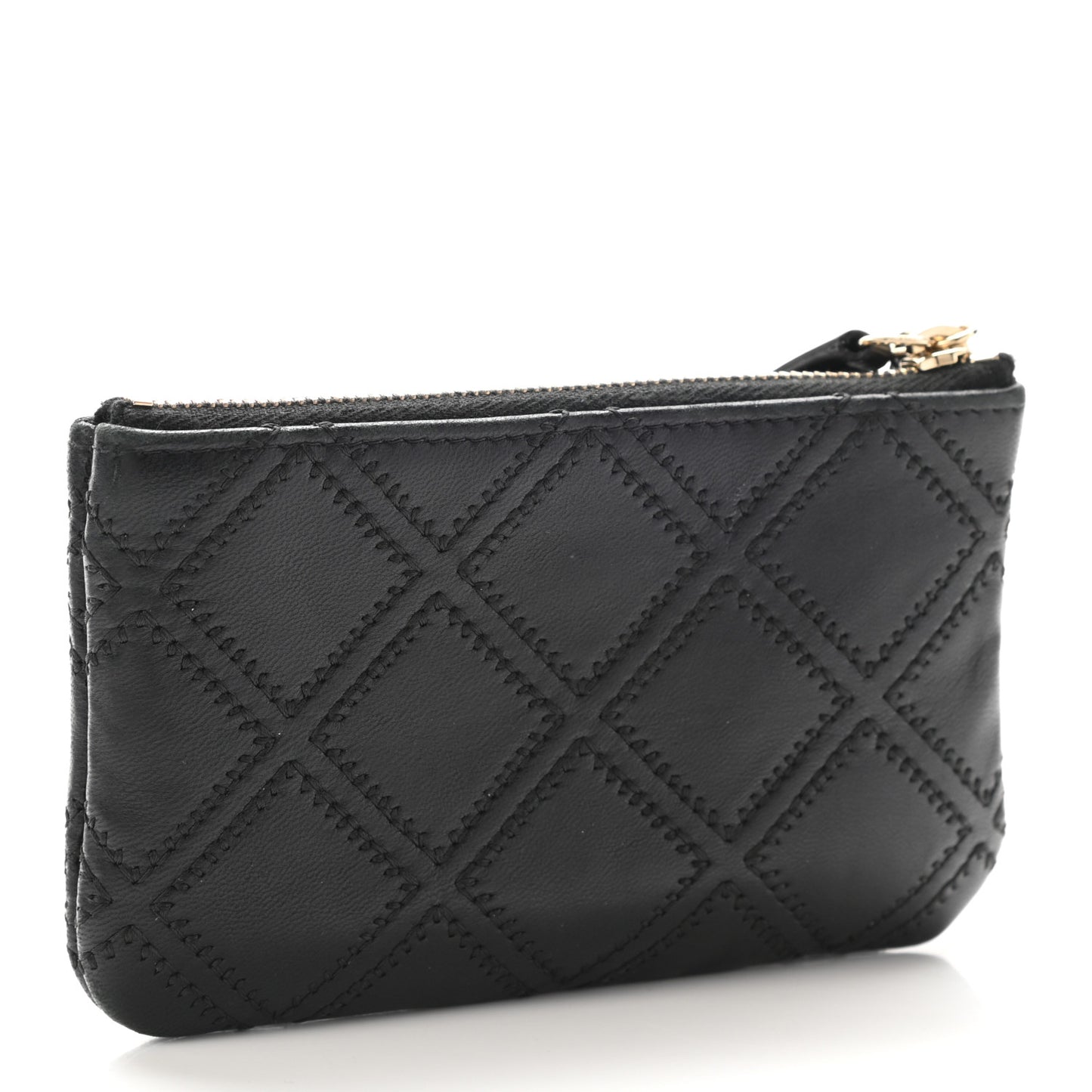 Lambskin Stitched Small Cosmetic Case Black