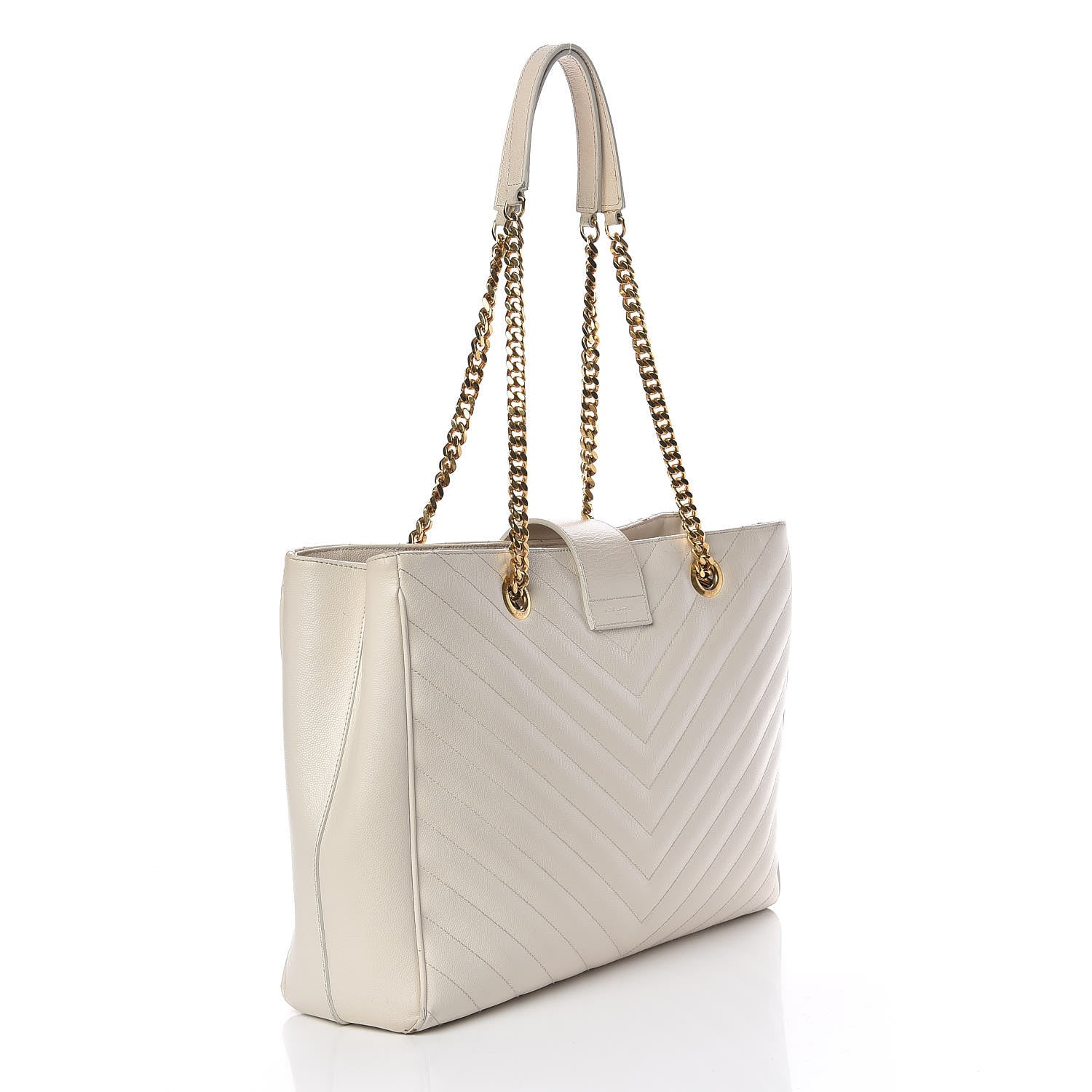 Saint Laurent Grain De Poudre Matelasse Chevron Monogram Shopping Bag White 3 of 20