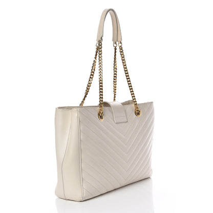 Saint Laurent Grain De Poudre Matelasse Chevron Monogram Shopping Bag White 3 of 20