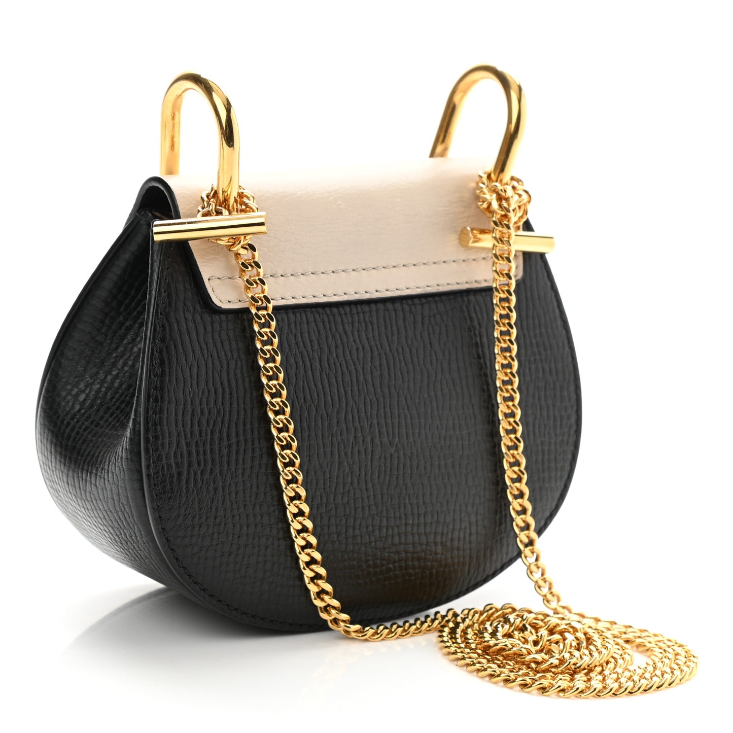 Grained Calfskin Lambskin Mini Bi-Color Drew Shoulder Bag Black Powder Beige
