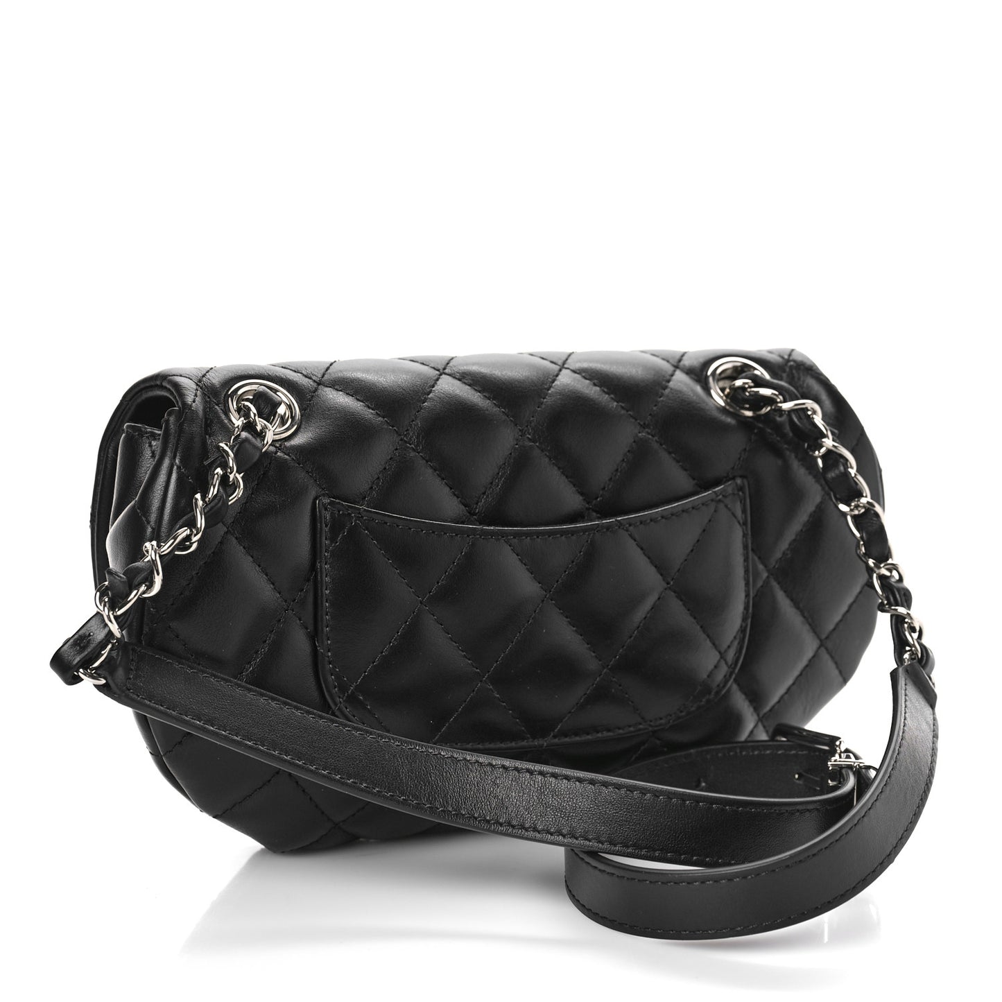 Calfskin Quilted CC Uniform Flap Belt Bag Black