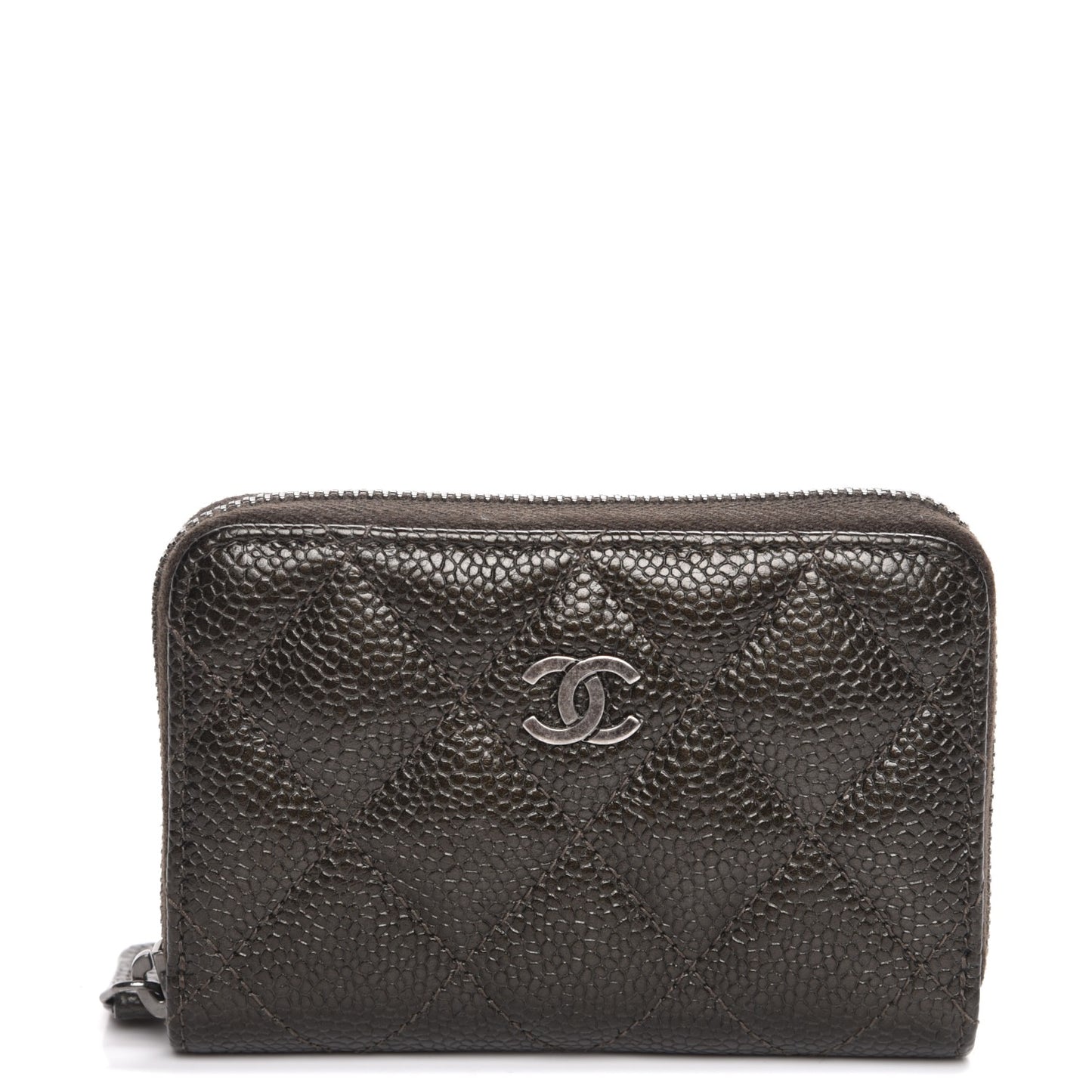 Caviar Quilted Zip Coin Purse Dark Green