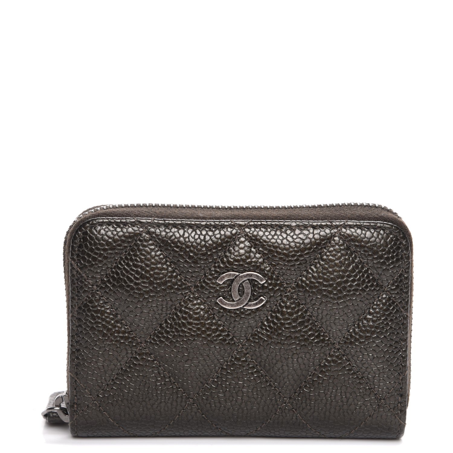 Chanel Caviar Quilted Zip Coin Purse Dark Green 1 of 7