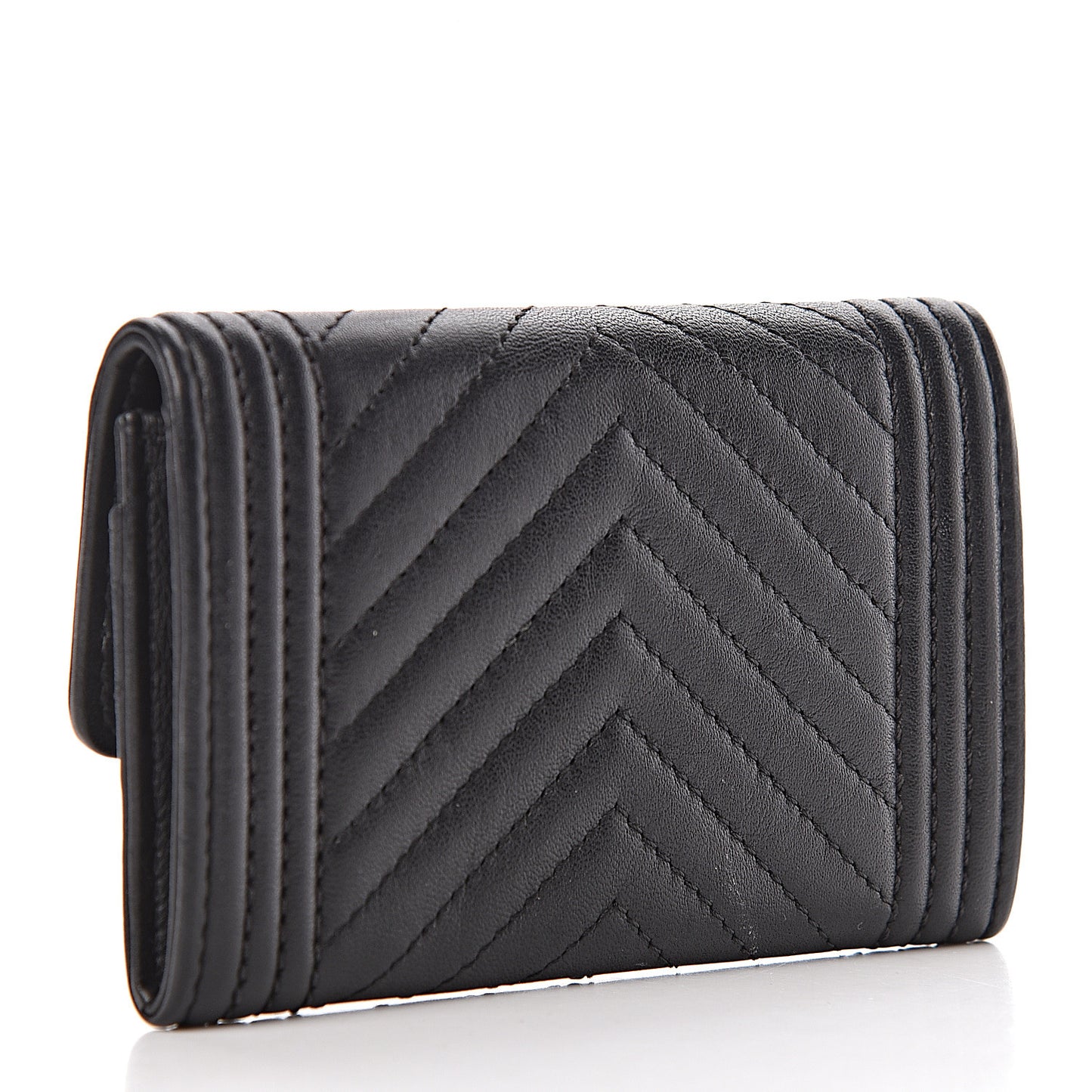 Lambskin Chevron Quilted Boy Card Holder Black
