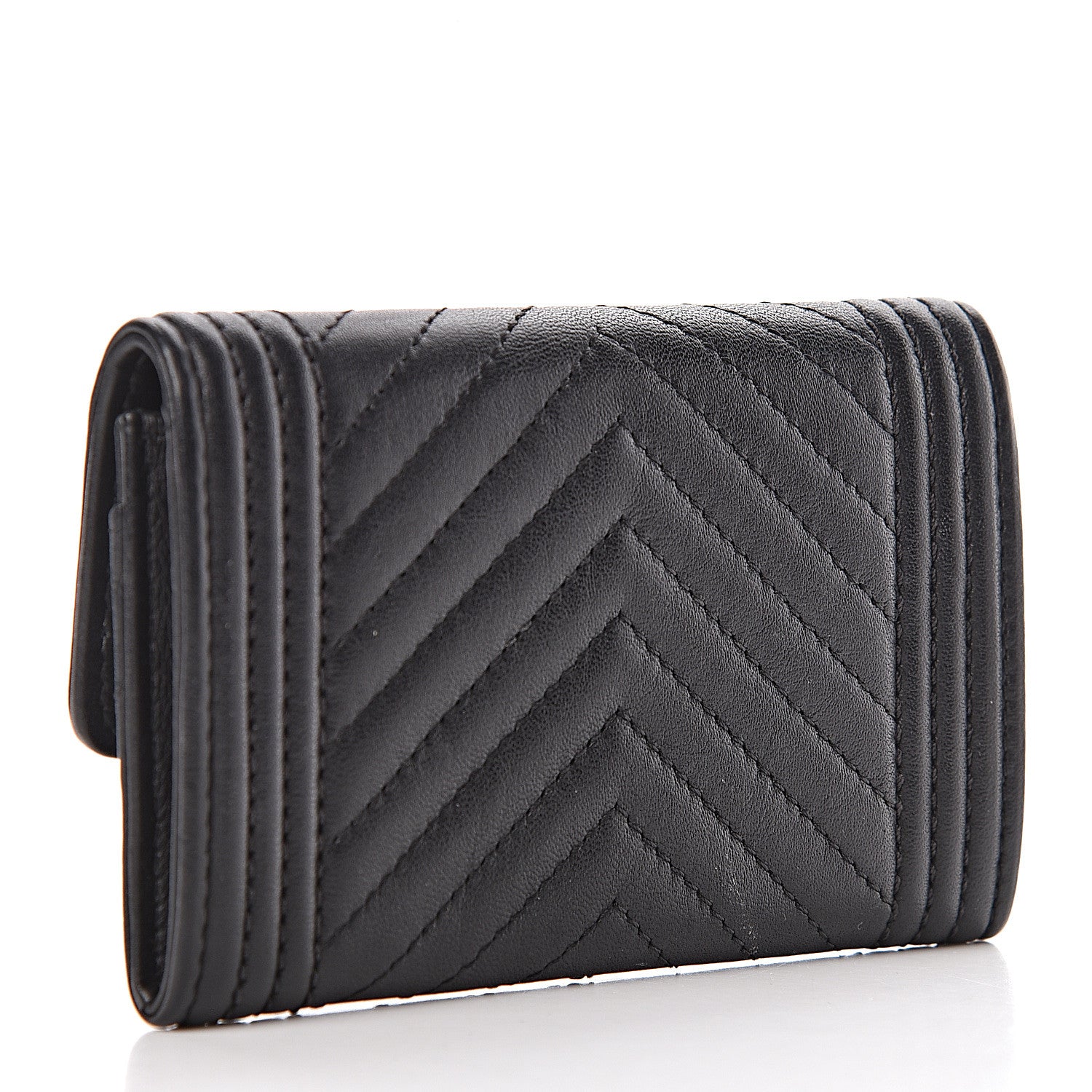 Chanel Lambskin Chevron Quilted Boy Card Holder Black 3 of 11