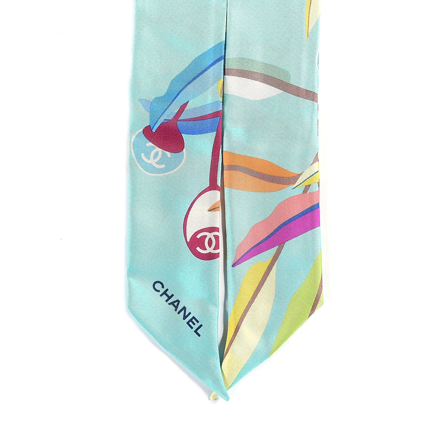 Silk Leaves Slim Bandeau Scarf Turquoise