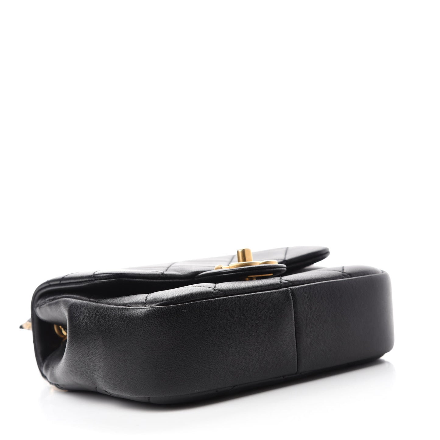 Lambskin Quilted Small Circular Handle Bag Black