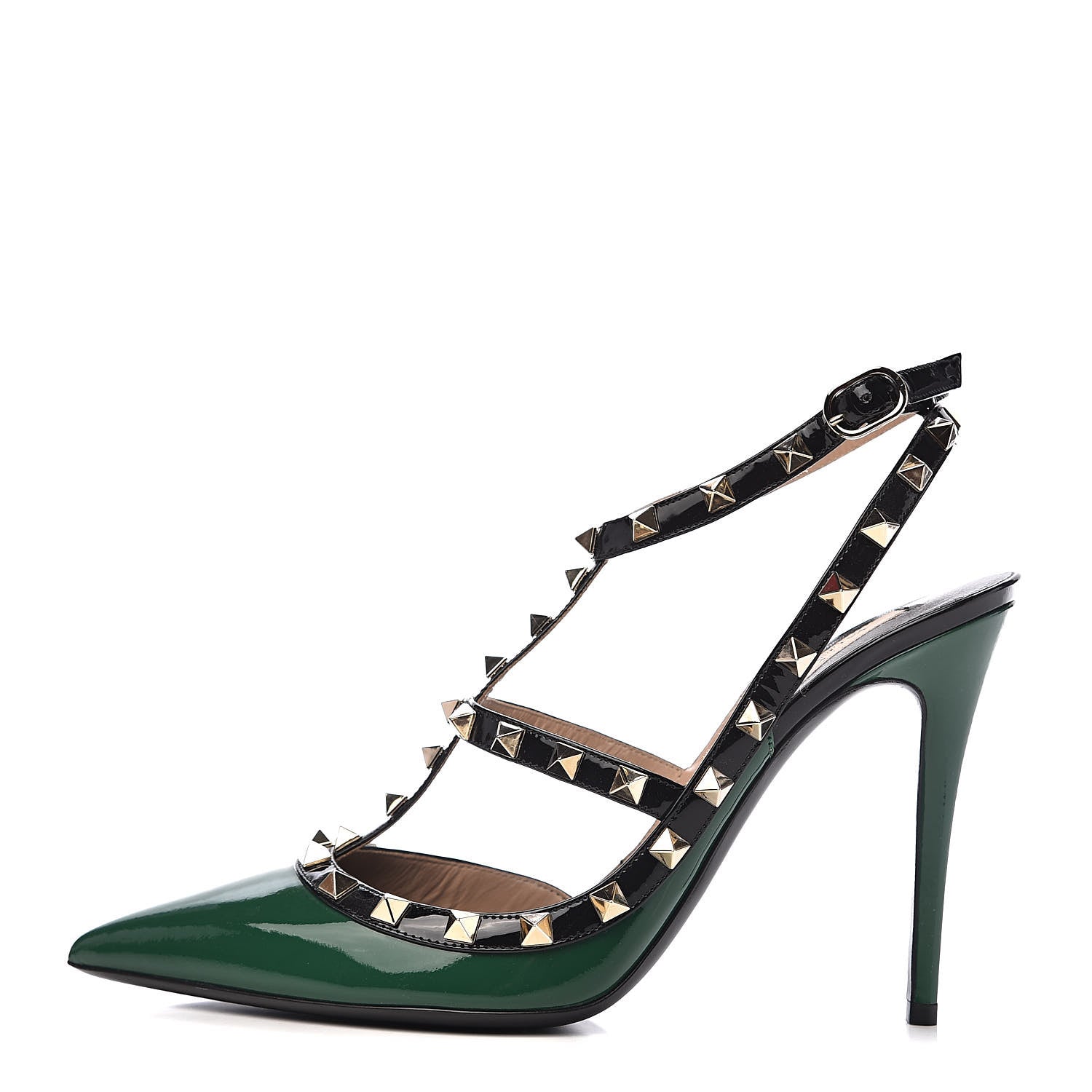 Valentino Garavani Patent Rockstud Ankle Strap 100mm Pumps 41 Smeraldo Black 1 of 10