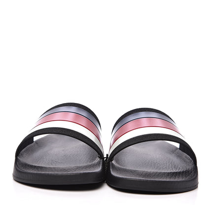 Gucci Rubber Web Mens Pool Slide Sandals 8 Black Mystic White Hibiscus Red Marine 2 of 7