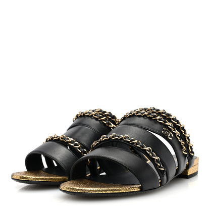 Chanel Lambskin Chain Mule Sandals 36.5 Black 2 of 7