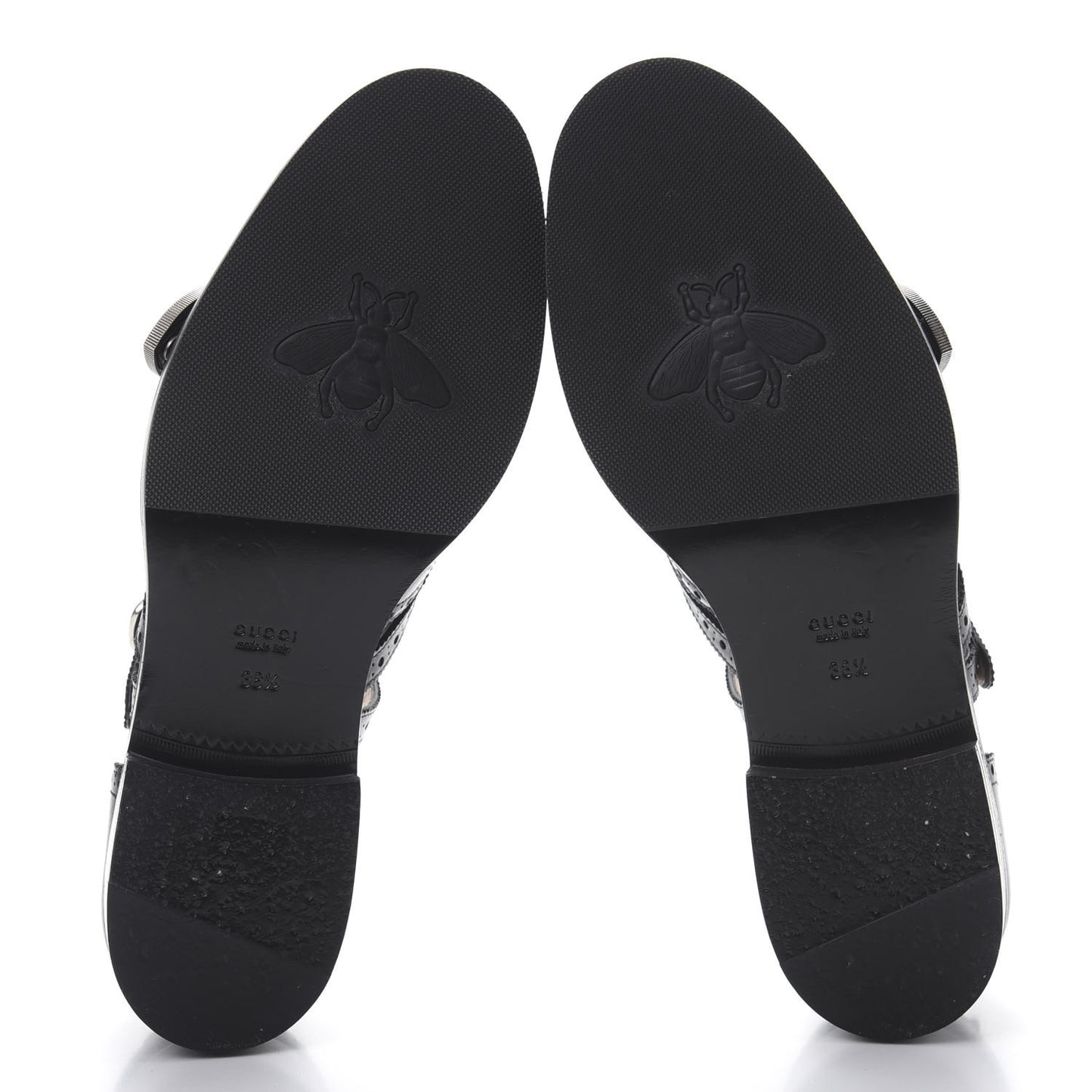 Calfskin Bee Embroidered Womens Queercore Brogue Wingtip Monk Strap Loafers 38.5 Black