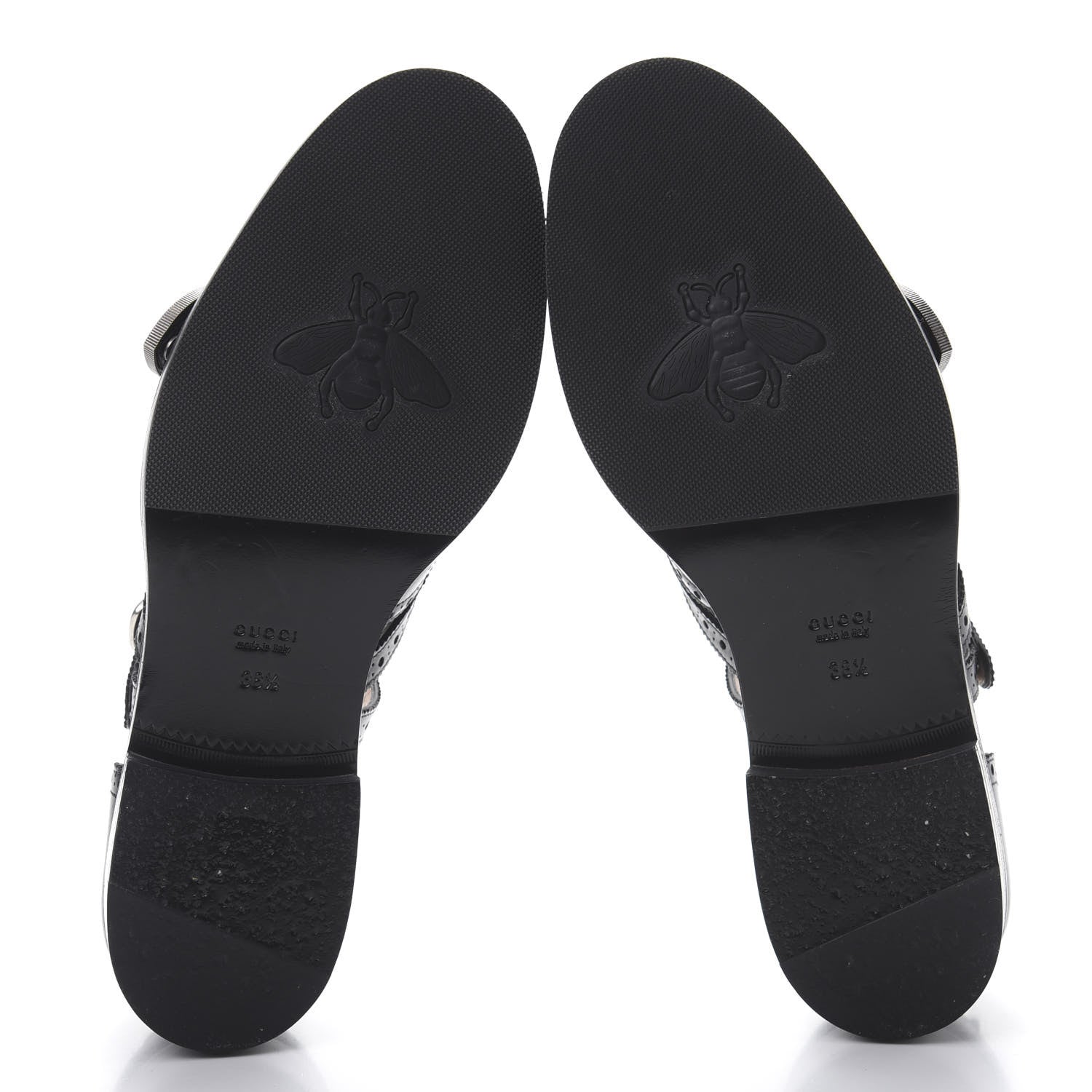 Gucci Calfskin Bee Embroidered Womens Queercore Brogue Wingtip Monk Strap Loafers 38.5 Black 5 of 9