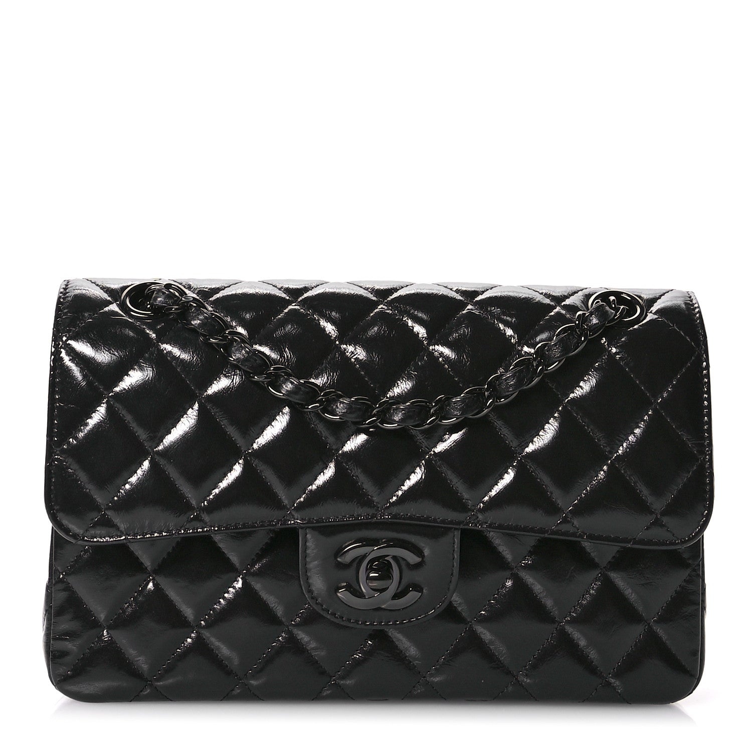Chanel Shiny Crumpled Calfskin Quilted Small Double Flap So Black 1 of 10