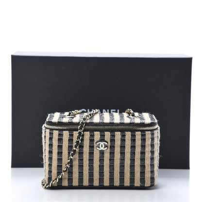 Chanel Raffia Jute Striped Small Vanity Case With Chain Black Beige 11 of 11