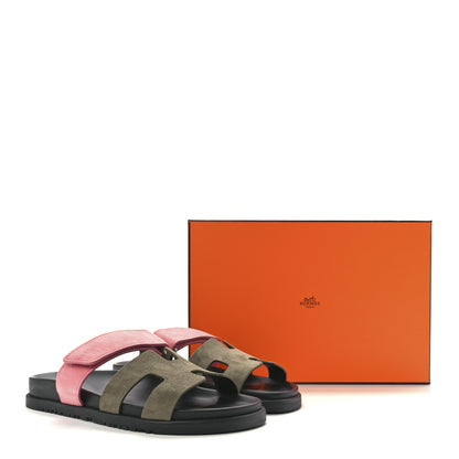 Hermes Suede Goatskin Womens Chypre Sandals 38 Toundra Rose Du Desert 9 of 9