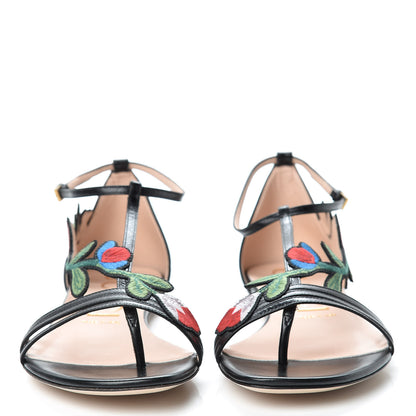 Gucci Nappa Ophelia T-Strap Flat Sandals 40 Black 2 of 8