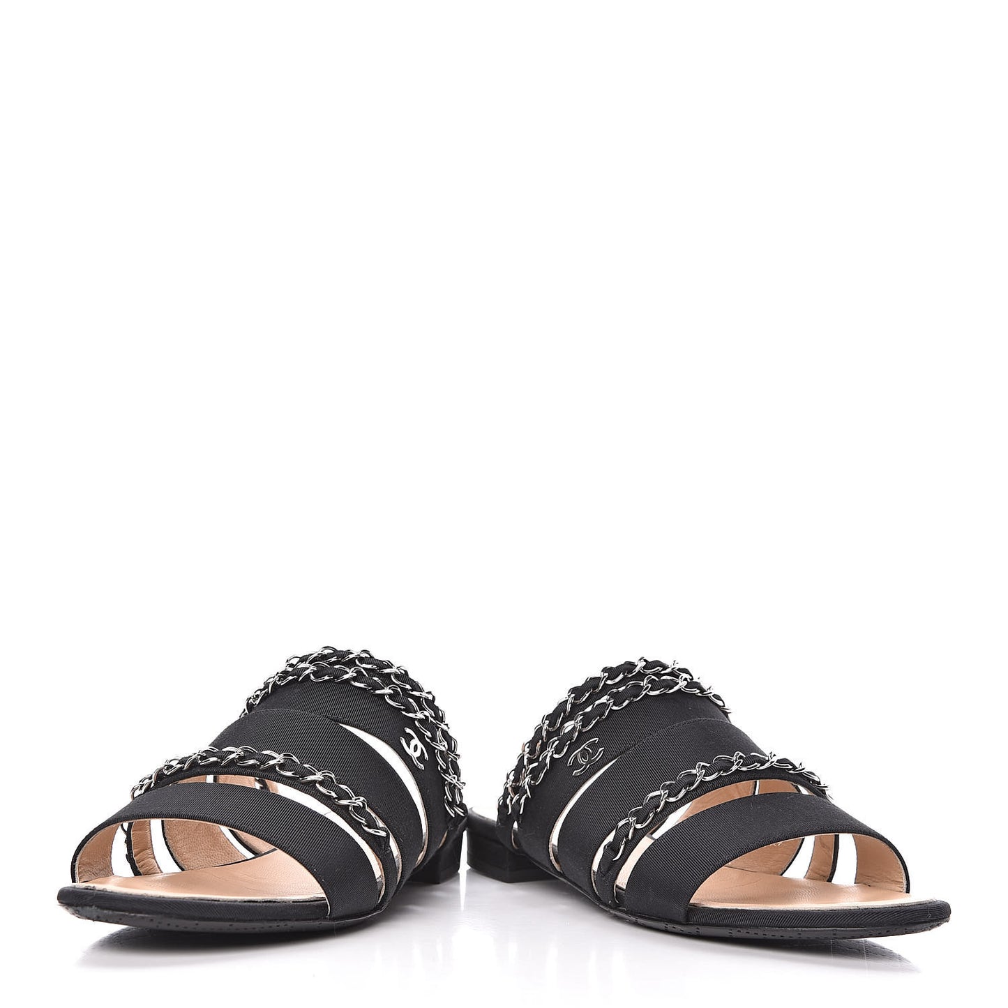 Grosgrain Chain Sandals 36 Black