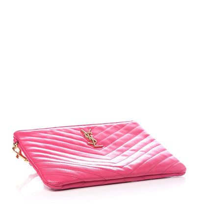 Saint Laurent Calfskin Matelasse Chevron Monogram A5 Wristlet Bubblegum 4 of 9
