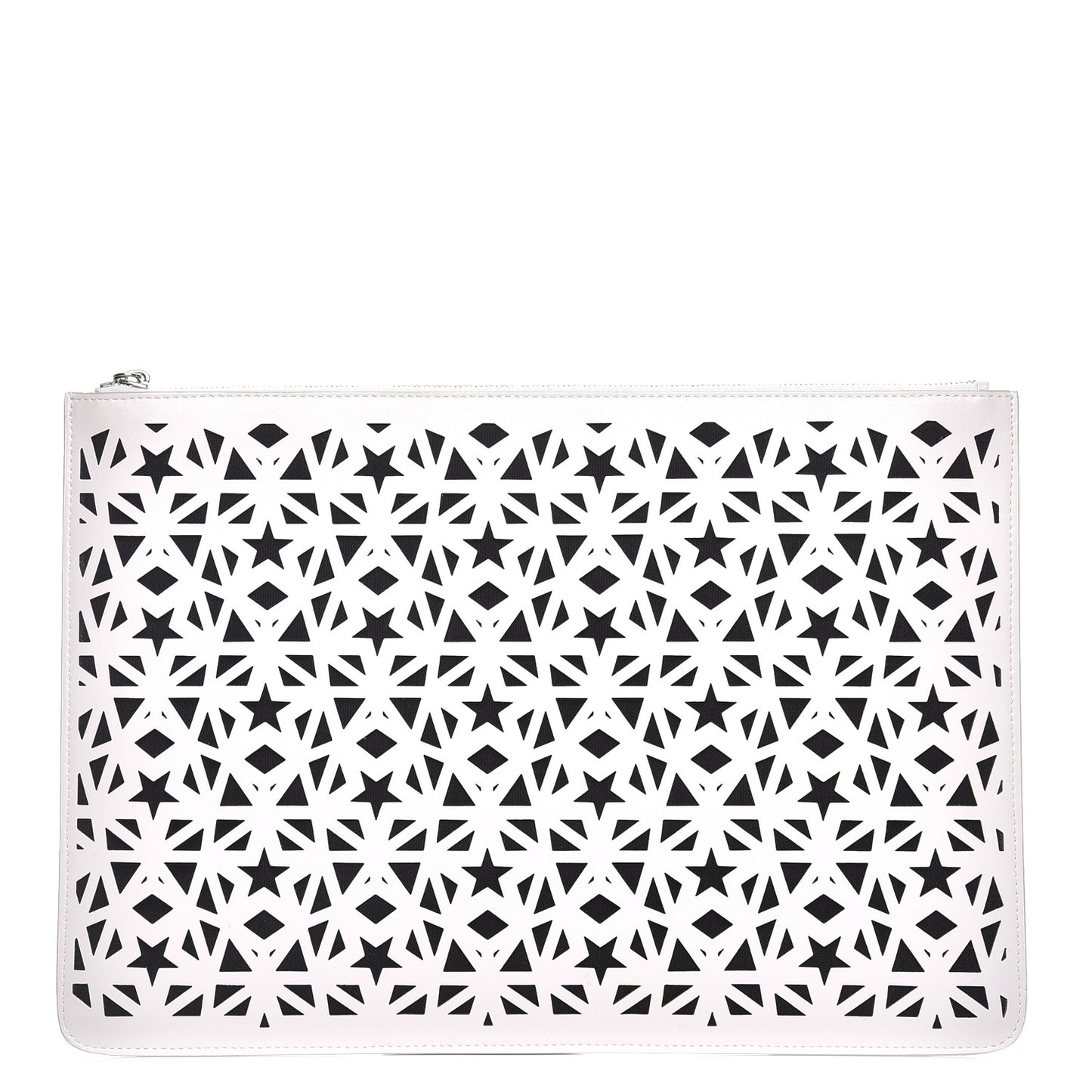 Lambskin Star Print Large Pandora Pouch White Black