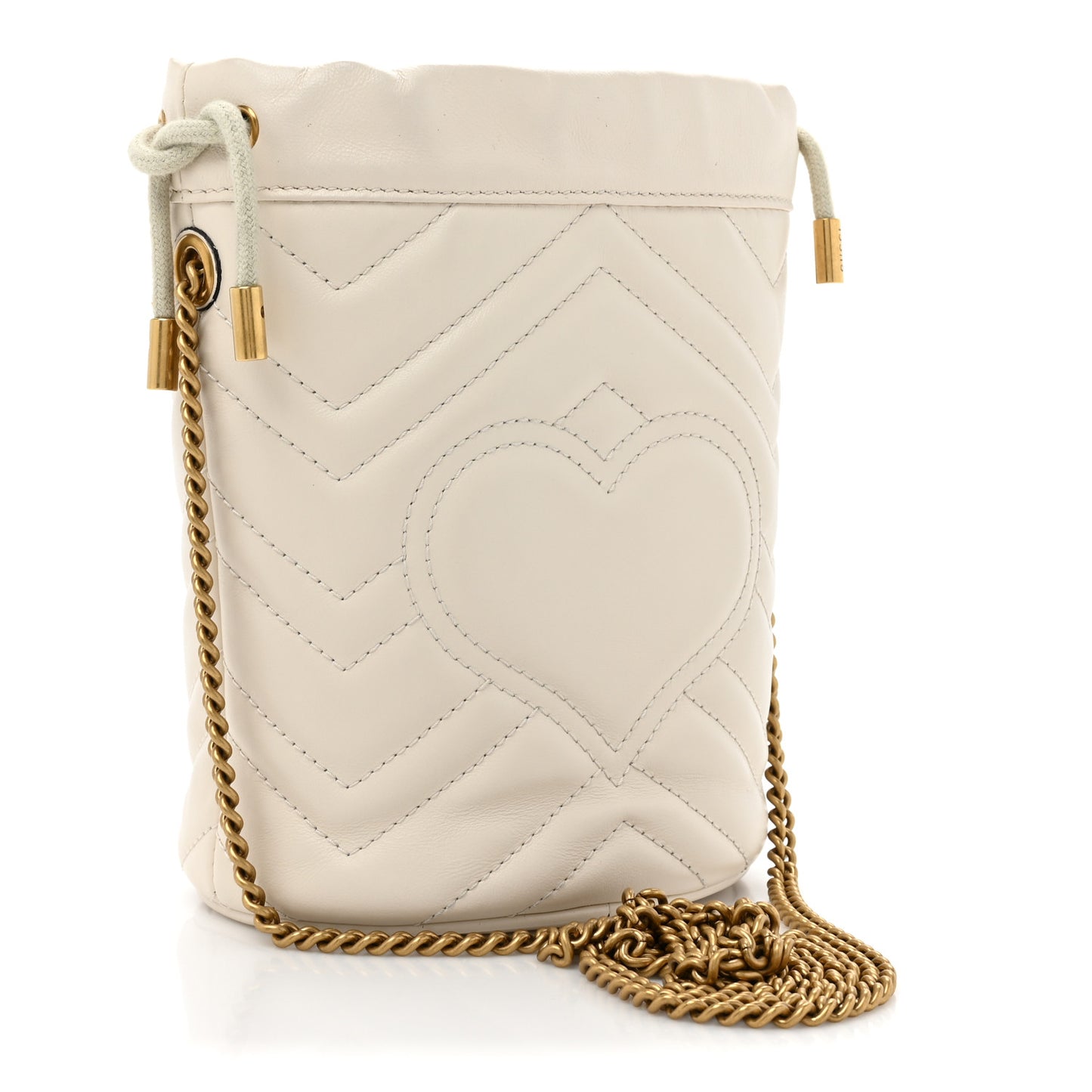 Calfskin Matelasse Mini GG Marmont 2.0 Bucket Bag White