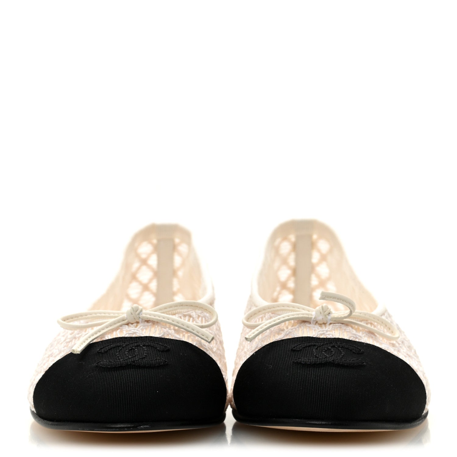 Chanel Embroidered Grosgrain Cap Toe Ballerina Flats 37.5 White Black 3 of 9