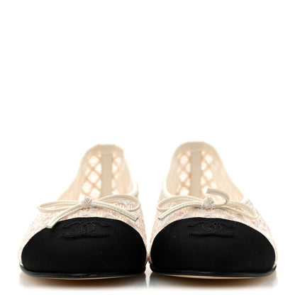 Chanel Embroidered Grosgrain Cap Toe Ballerina Flats 37.5 White Black 3 of 9