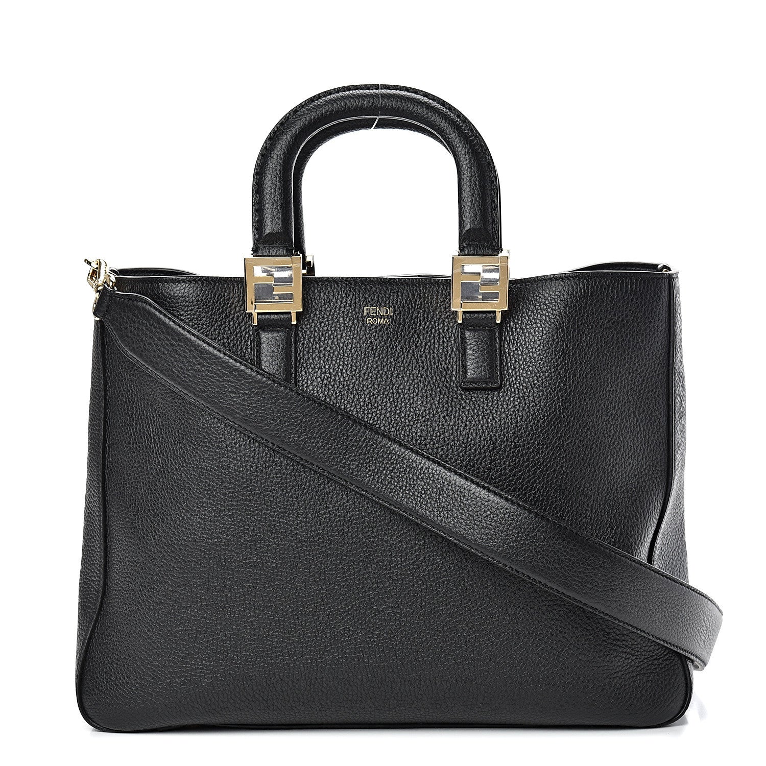 Fendi Cuoio Romano Selleria Medium FF Tote Black 1 of 9
