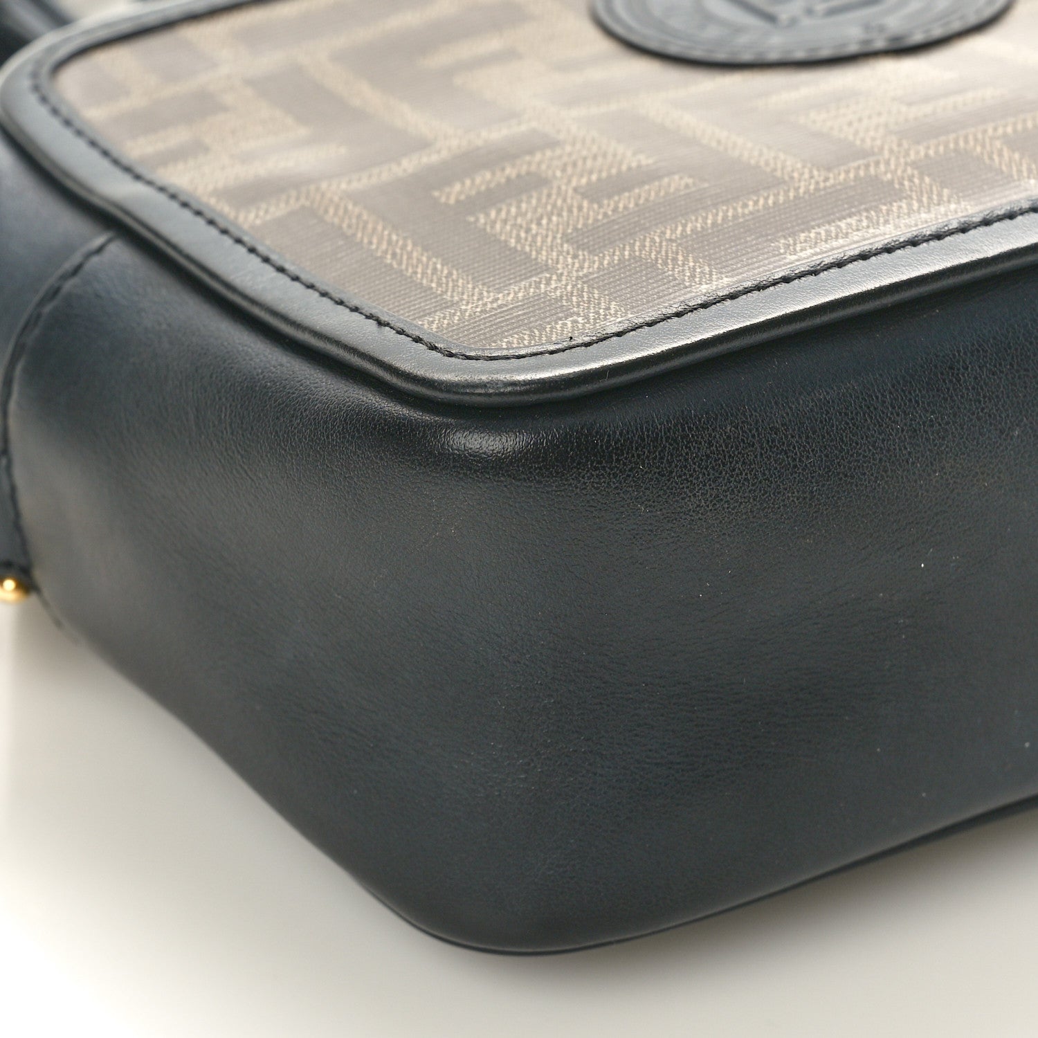 Fendi Glazed Fabric Vitello Century FF 1974 Stamp Patch Mini Camera Case Mogano Panna Black 10 of 11