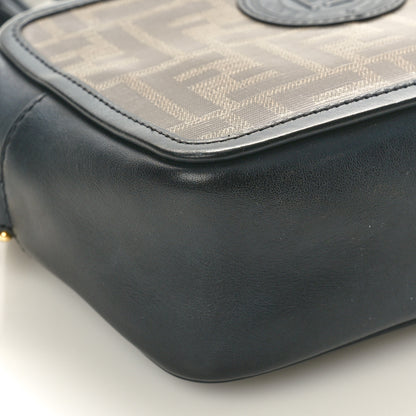 Fendi Glazed Fabric Vitello Century FF 1974 Stamp Patch Mini Camera Case Mogano Panna Black 10 of 11