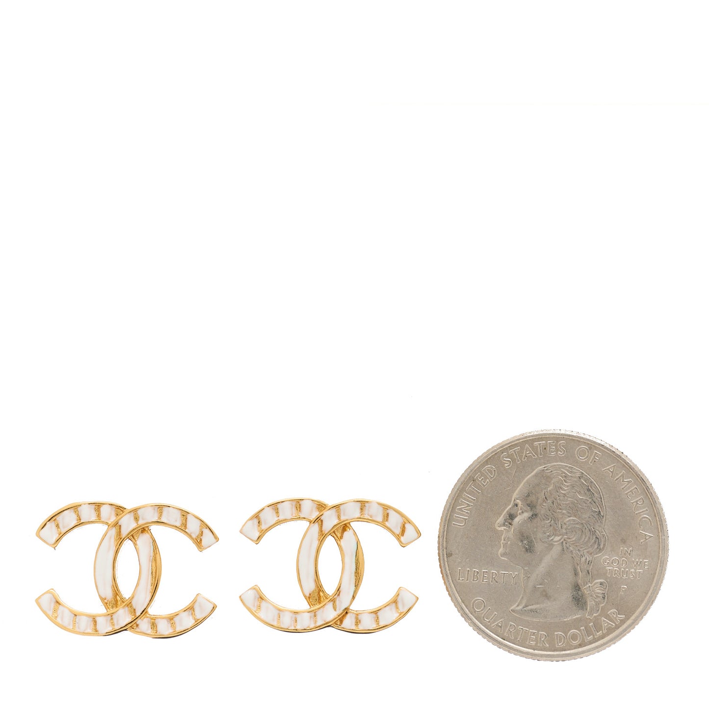 Metal CC Earrings Gold White