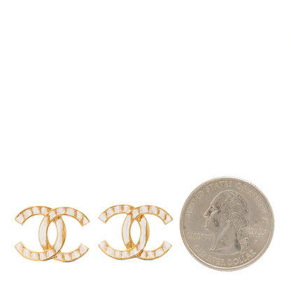 Chanel Metal CC Earrings Gold White 2 of 5