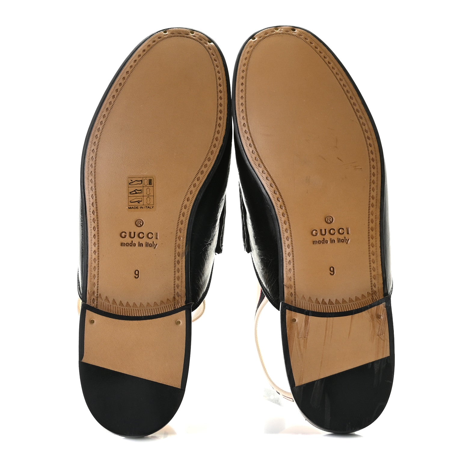 Gucci Goatskin Stripe Mens Horsebit Slingback Slippers 9 Black 6 of 9
